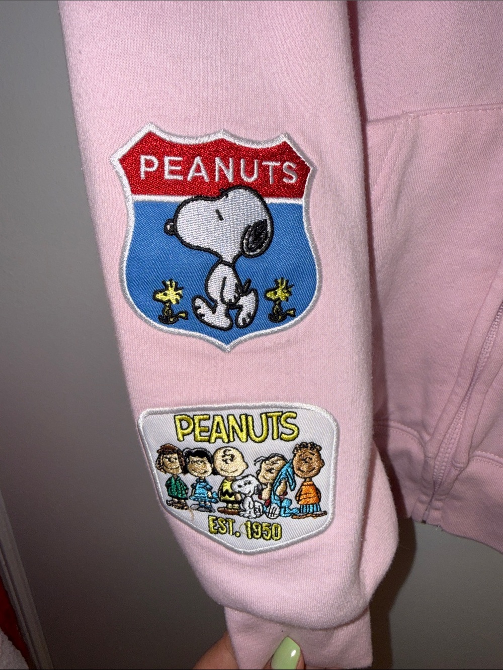 Peanuts Pink Zip Hoodie with Snoopy Chest Applique - Picture 3 of 4